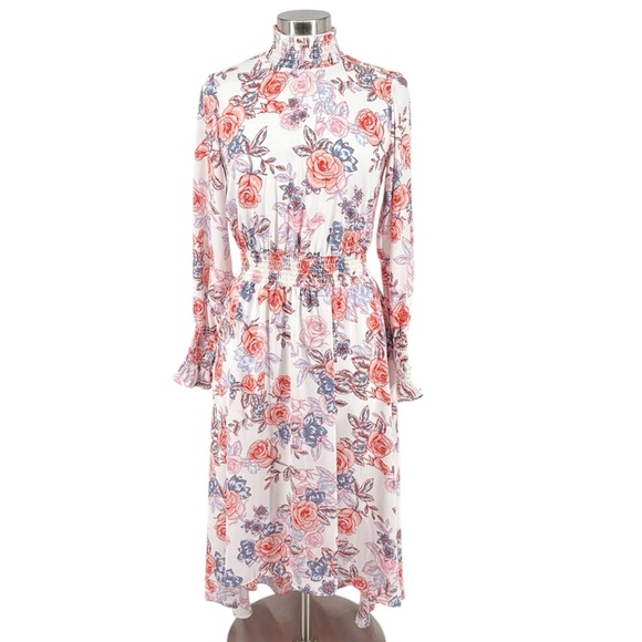 Nanette Lepore Womens Long Sleeve Floral Dress Smocked Neck Size 4 - Picture 3 of 13